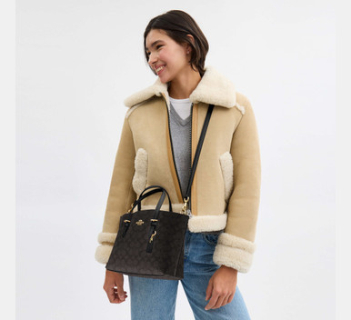COACH Mollie Tote Bag 25 In Signature Canvas - Gold/Walnut/Black image 2