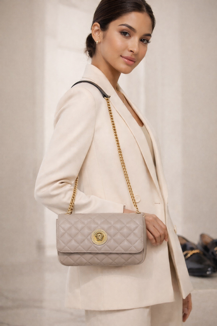 VERSACE Medusa Quilted Shoulder Bag Grey image 0