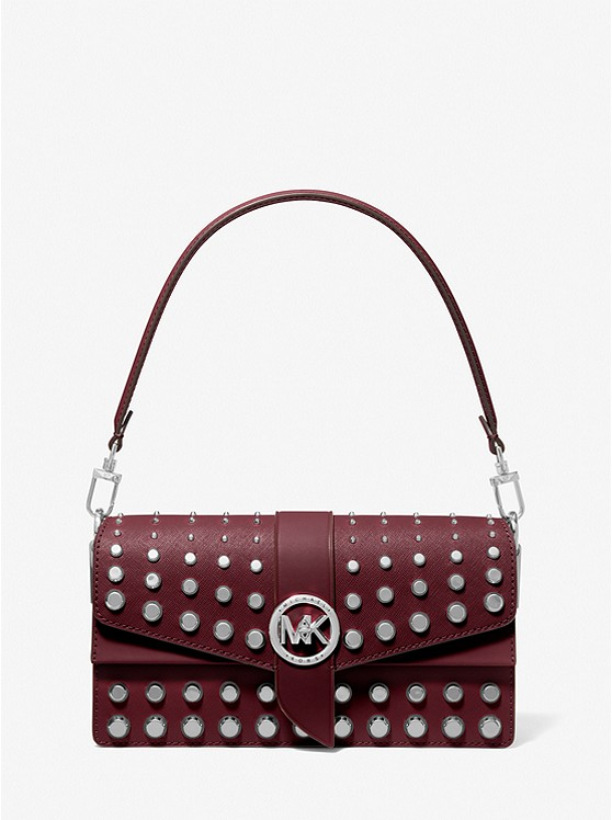 MICHAEL KORS Greenwich Medium Studded Saffiano Leather Shoulder Bag - MERLOT image
