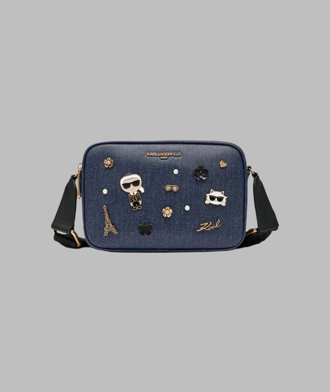 KARL LAGERFELD Maybelle Denim Crossbody With Pins - Denim Color Blue image 0