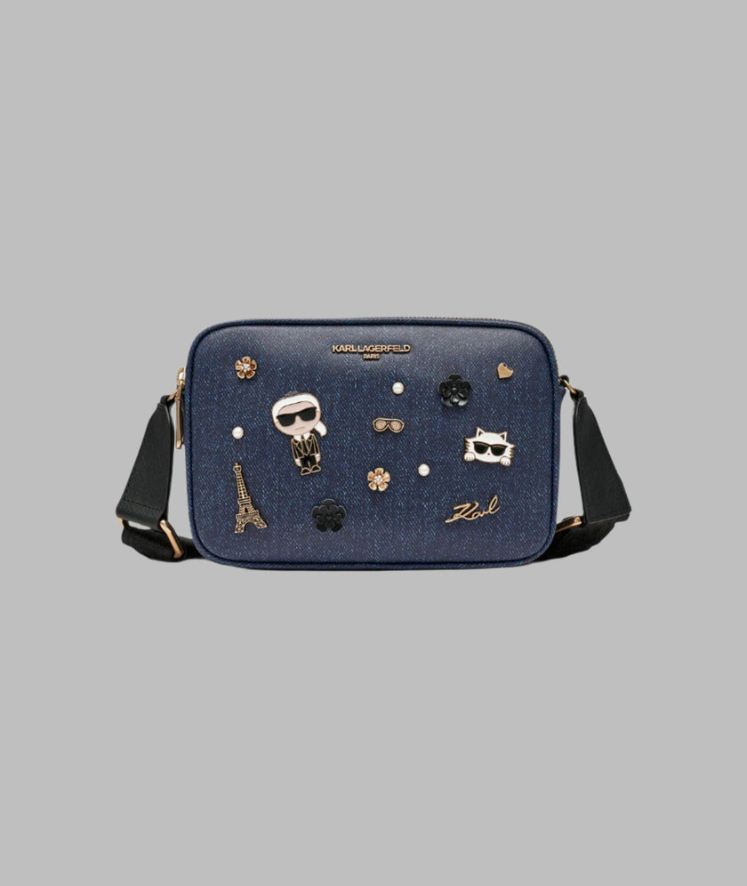 KARL LAGERFELD Maybelle Denim Crossbody With Pins - Denim Color Blue image 0