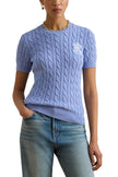 [AT DELHI] LAUREN RALPH LAUREN Women's Cable-Knit Short-Sleeve Embroidered Sweater - Banker Blue