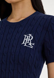 [AT DELHI] LAUREN RALPH LAUREN Women's Cable-Knit Short-Sleeve Embroidered Sweater - Refined Navy