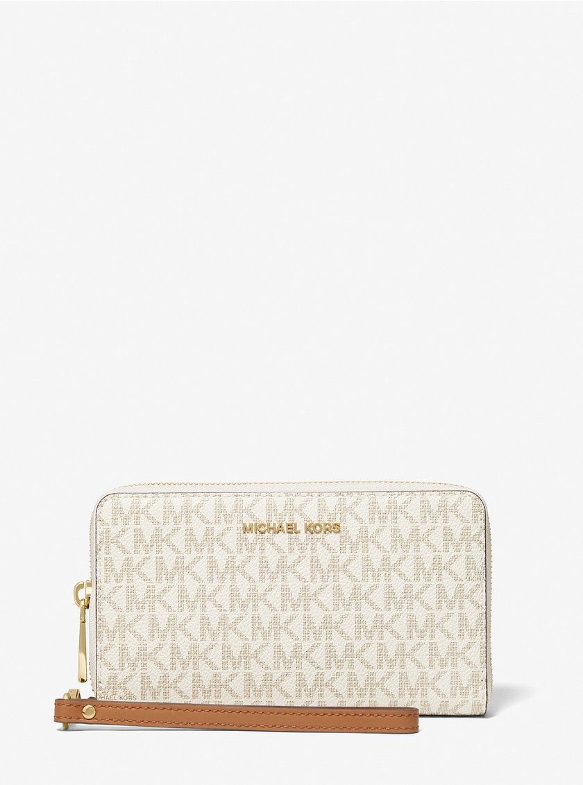 MICHAEL KORS Large Logo and Leather Wristlet - Vanilla image