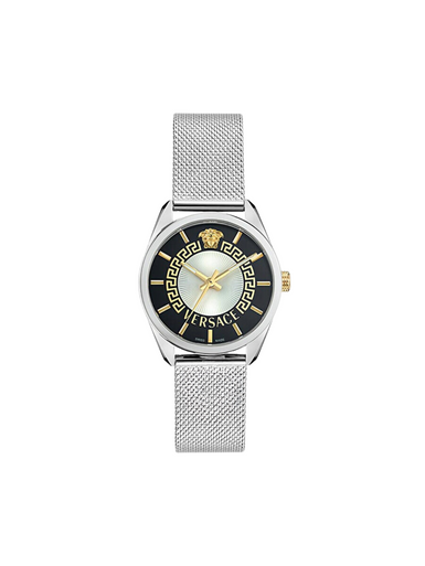 VERSACE New V Circle Quartz Men's Black Guilloche Dial Watch image 0