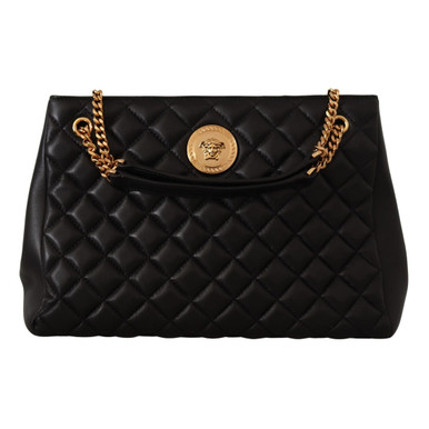 VERSACE Elegant Large Black Nappa Leather Tote image 1