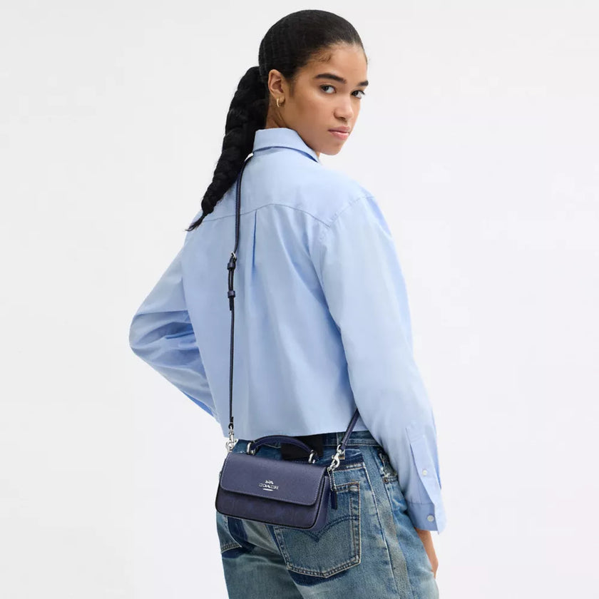 COACH Mini Josie Top Handle Bag In Signature Canvas - Blue/Navy image 1