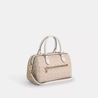 COACH Rowan Satchel Bag In Signature Canvas - Gold Sand Chalk image 0