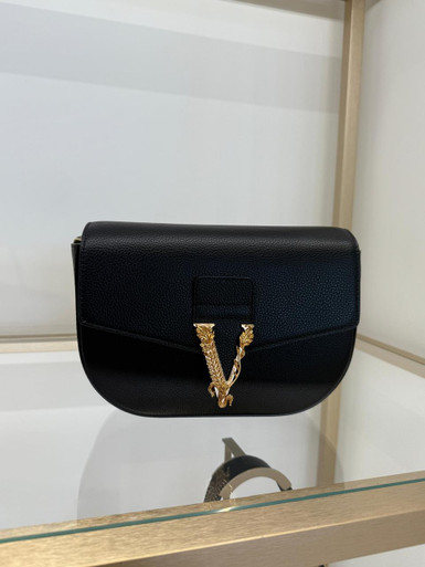 VERSACE Grainy Calf Leather Logo Crossbody Shoulder Bag image 1