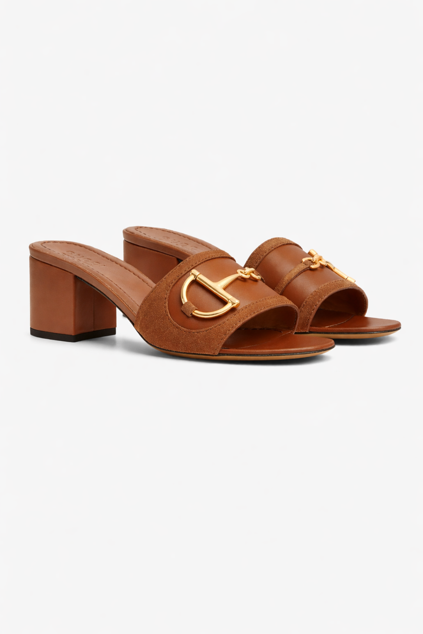 [Arriving]GUCCI Womens Slide Sandal With Horsebelt Brown image 0