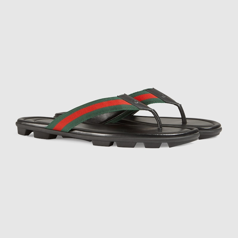 GUCCI Leather And Web Ribbon Flip-flops - 13 image