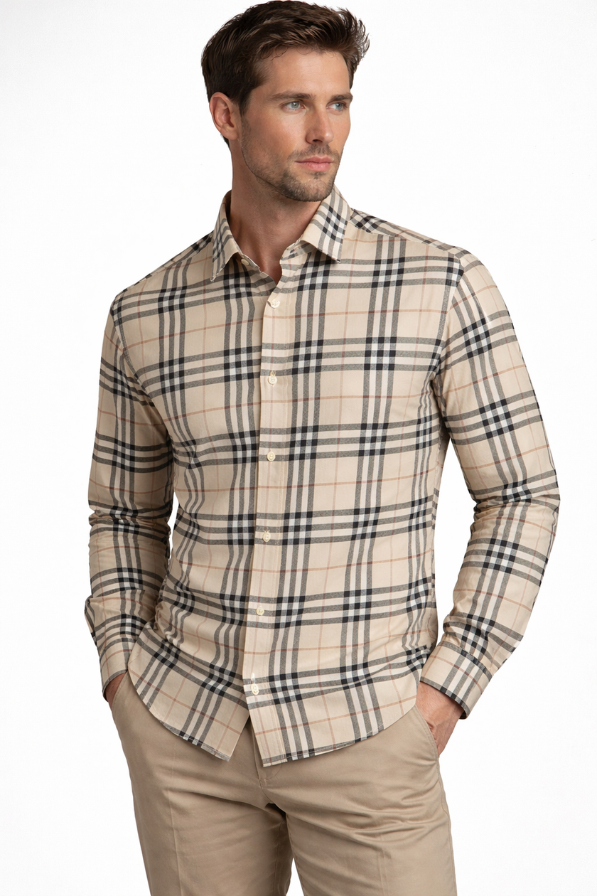 BURBERRY Check Cotton Shirt – Beige image 0