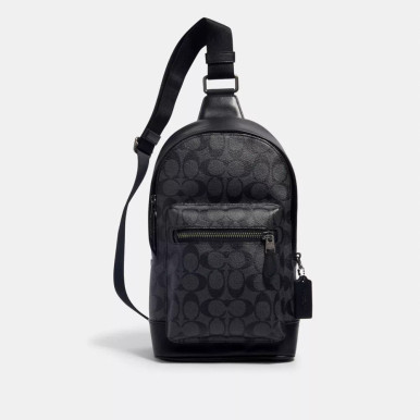 COACH West Pack In Signature Canvas - Gunmetal/Charcoal Black image 2