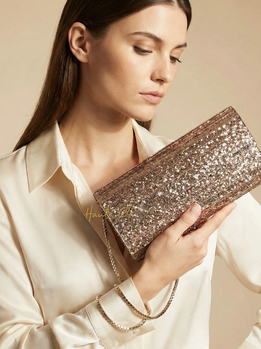 [AT DELHI] JIMMY CHOO Sweetie Rose Fine Glitter Acrylic Clutch Bag image 1
