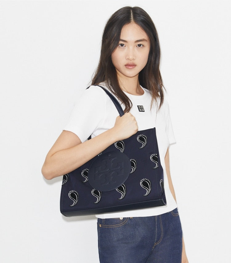 TORY BURCH Small Ella Printed Tote - Medium Navy Pajama Print image 1