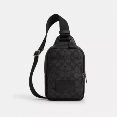 COACH Racer Sling Pack In Signature - Gunmetal/Charcoal/Black image 3