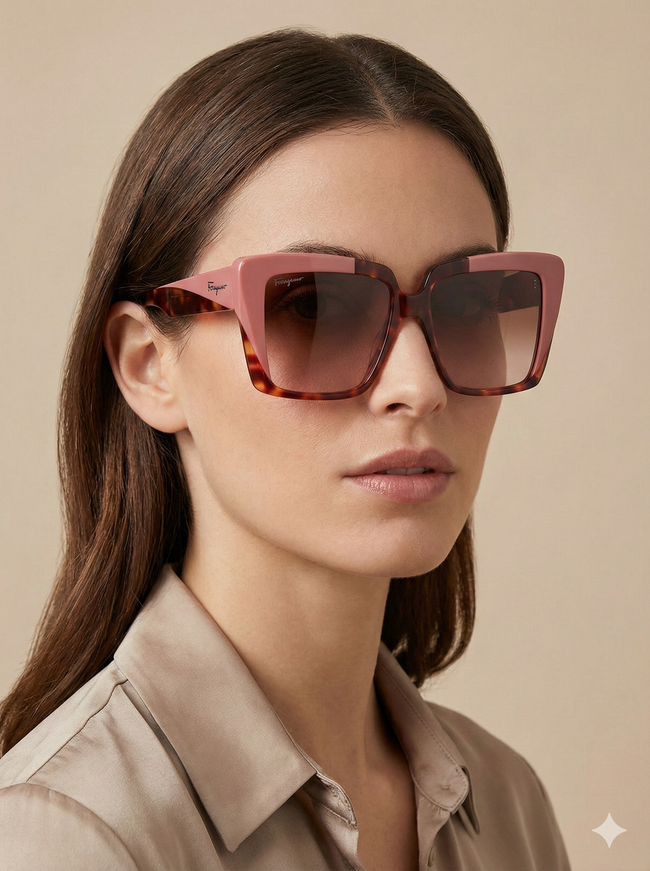 [ARRIVING] SALVATORE FERRAGAMO Brown Gradient Square Ladies Sunglasses image 1