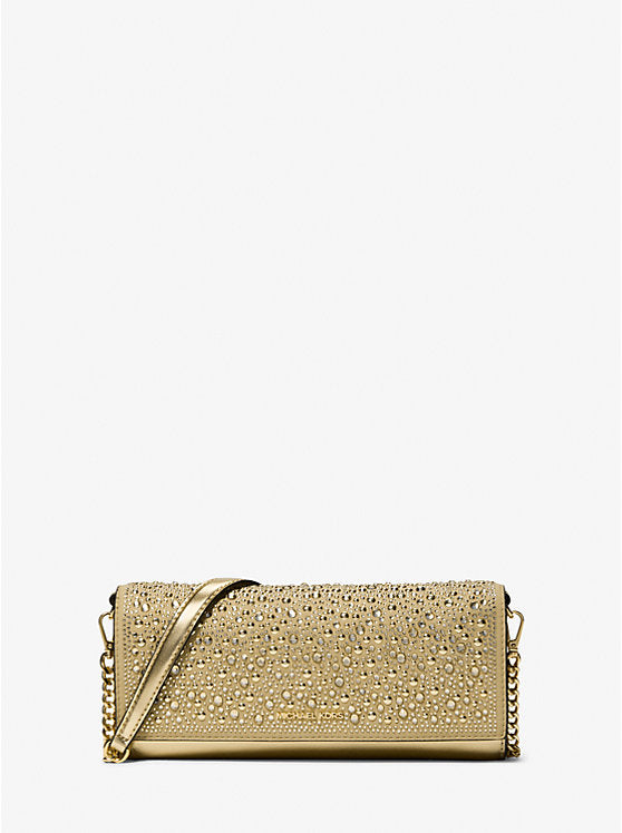MICHAEL KORS Jet Set Medium Metallic Leather Clutch - Pale Gold image 1