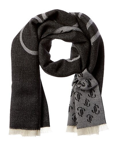 JIMMY CHOO Logo All Over Wool Scarf Black image 1