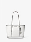 MICHAEL KORS  Jet Set Travel Small Metallic Logo Top-Zip Tote Bag - Silver image 0