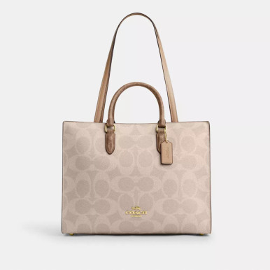 COACH Maggie Tote Bag In Blocked Signature Canvas - Gold/Sand/Tan image 4