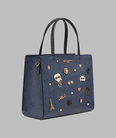 KARL LAGERFELD Maybelle Denim Satchel With Pins - Denim Blue image 2