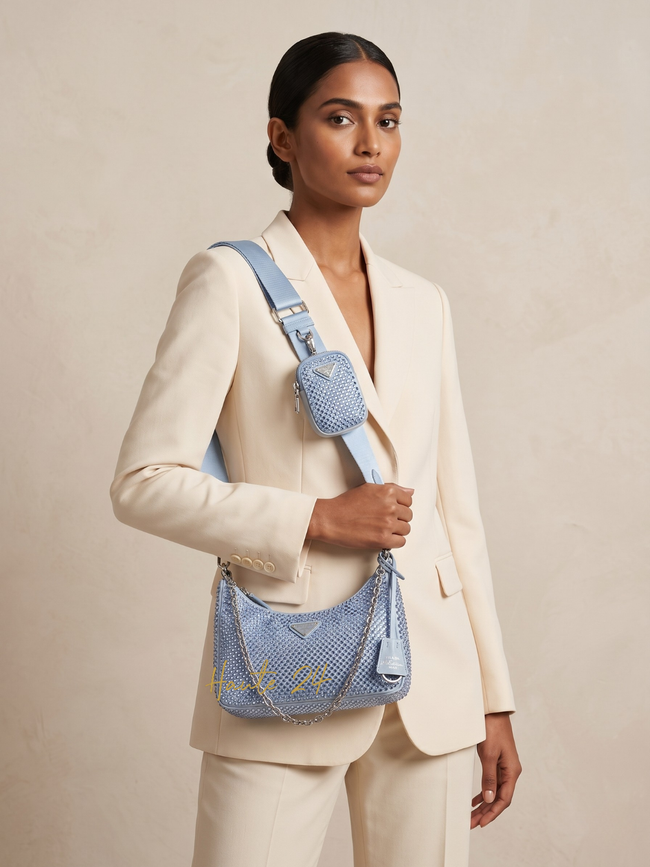 [AT DELHI] PRADA Re-Edition Crystal-Embellished Mini Bag Blue image 0