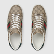 GUCCI Ace Sneakers With Web Stripe For Men - Beige Green image 3