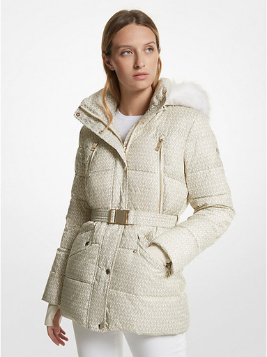 MICHAEL KORS Faux Fur Trim Quilted Belted Puffer Jacket image 1