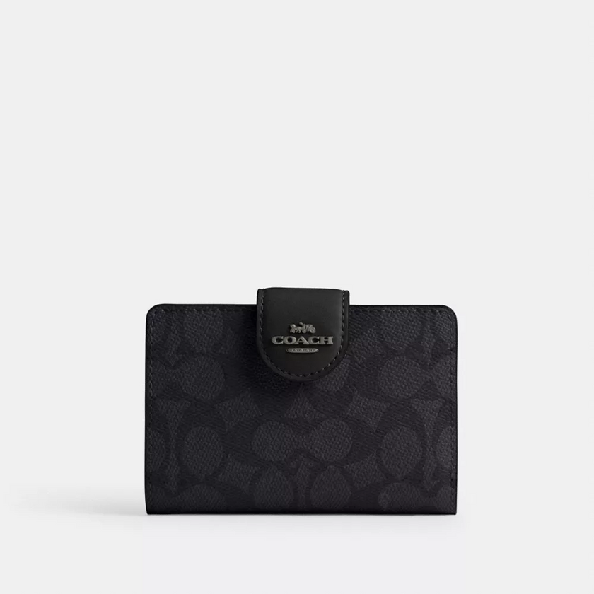 COACH Medium Corner Zip Wallet In Signature Canvas - Gunmetal/Charcoal/Black image