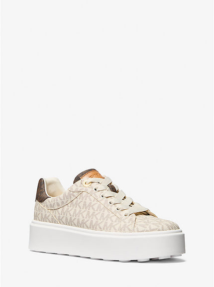[AT DELHI] MICHAEL KORS Romey Metallic Two-Tone Signature Logo Platform Sneaker - Vanilla image 0