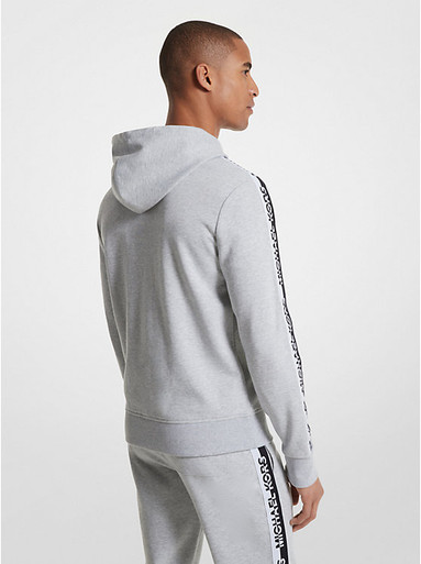 MICHAEL KORS Logo Tape Cotton Blend Zip-Up Hoodie - Heather Grey image 0