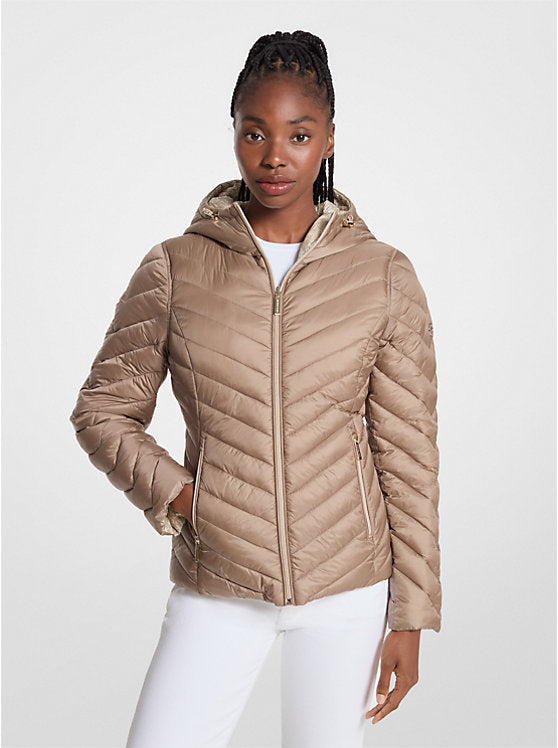 MICHAEL KORS Chevron Logo Print Quilted Nylon Reversible Jacket image 0