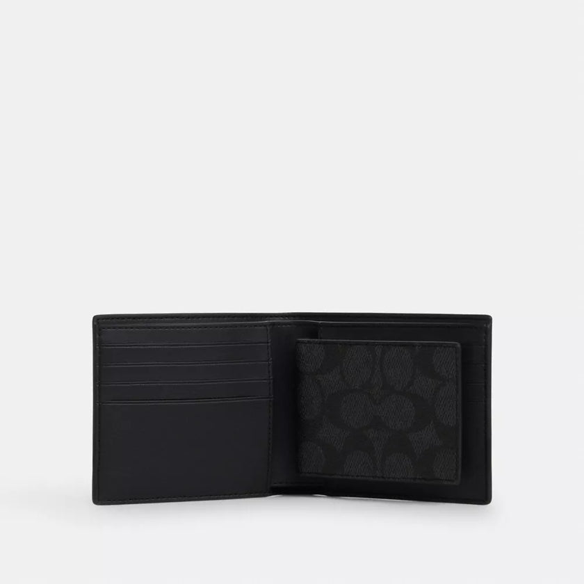 COACH Boxed 3 In 1 Wallet Gift Set In Signature Canvas - Gunmetal/Charcoal/Black image 1