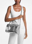 [AT DELHI] MICHAEL KORS Jet Set Medium Patent Logo Debossed Duffel Crossbody Bag - Silver image 1