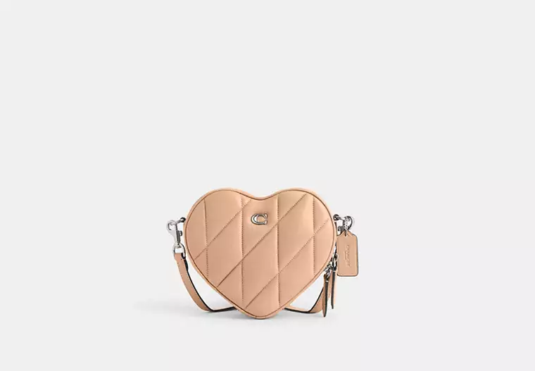 COACH Heart Crossbody Bag With Quilting - Silver/Buff image