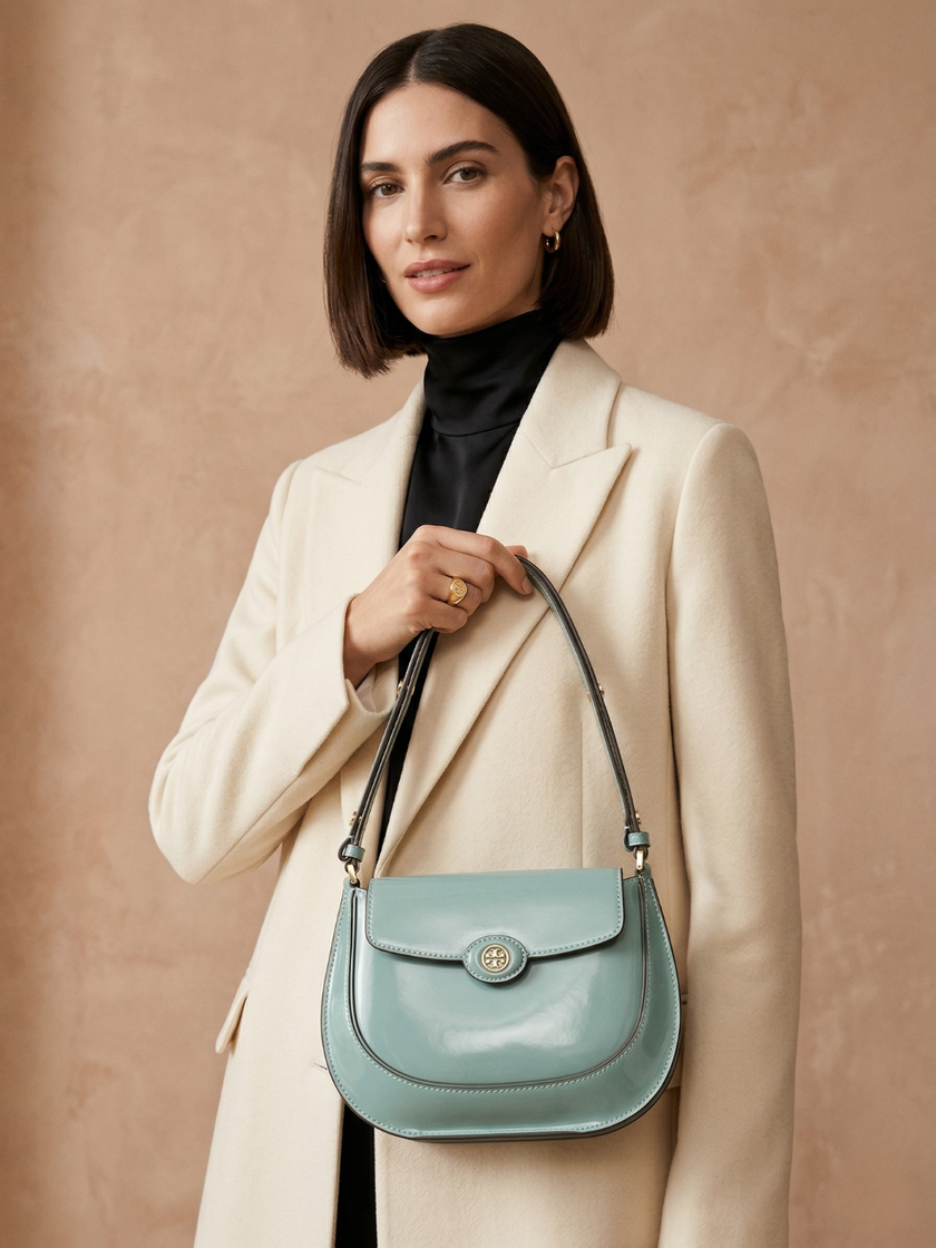 [AT DELHI] TORY BURCH Robinson Spazzolato Small Flap Bag in Green image 0