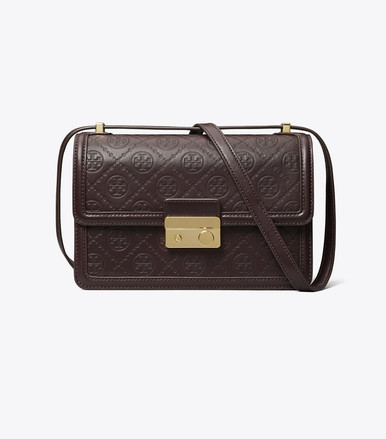 TORY BURCH T Monogram Leather Shoulder Bag - Deep Maroon image 3