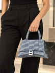 BALENCIAGA Hourglass BB Monogram Denim Bag Blue