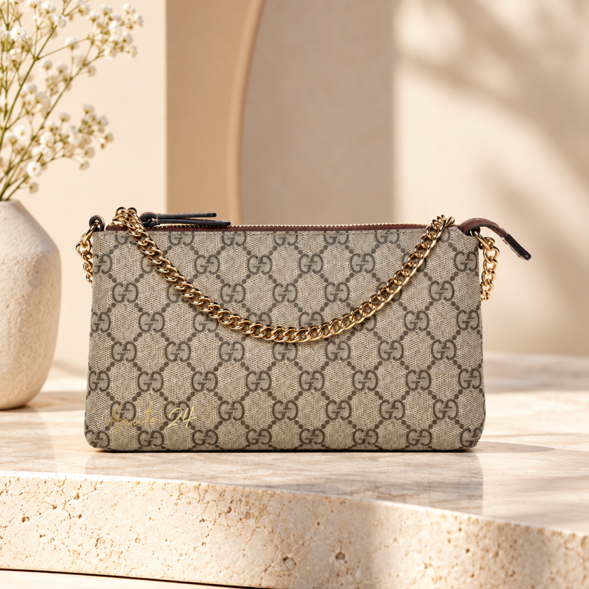 GUCCI Coated Canvas Wristlet Wallet On Chain Shoulder Bag