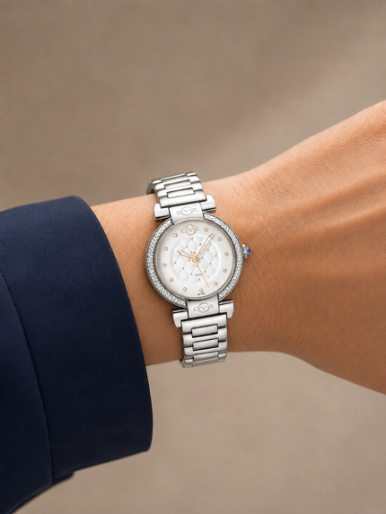 GEVRIL Berletta Quartz Diamond White Dial Ladies Watch