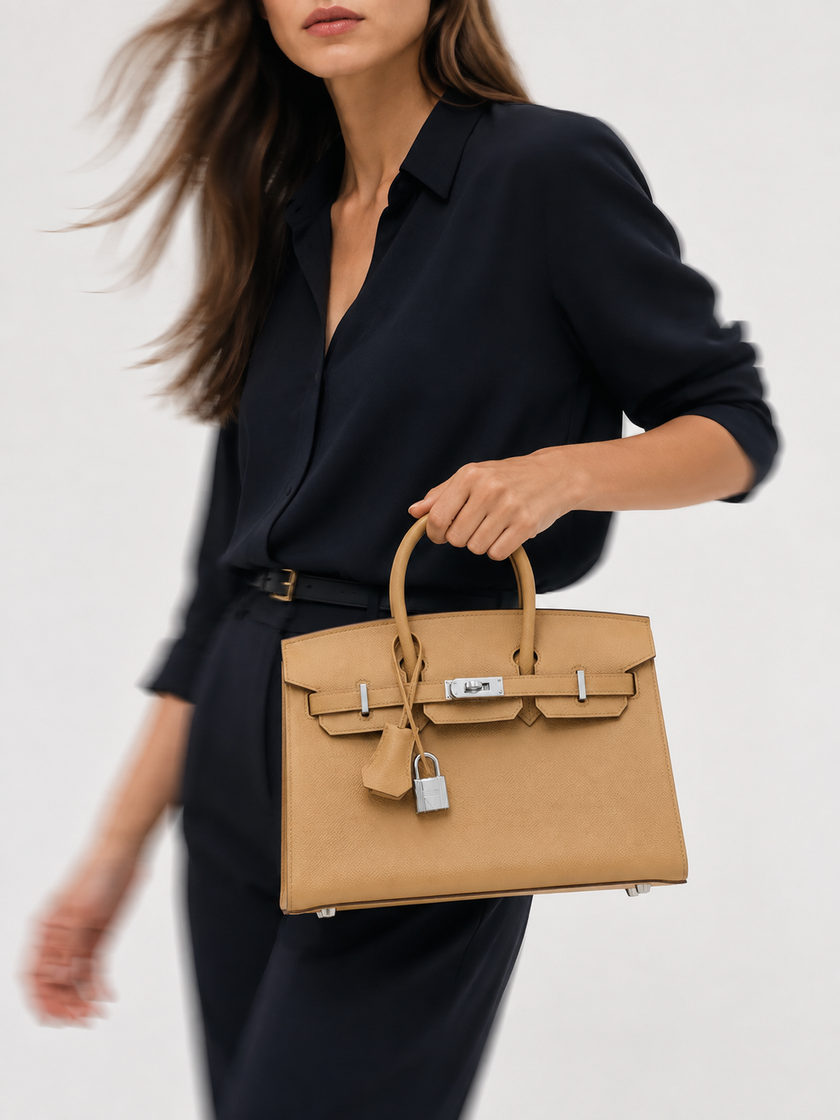 HERMES Birkin 25 Biscuit Epsom Leather