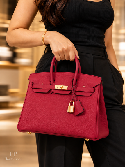 [Mint Condition] HERMÈS Birkin 25 Rouge Grenat Togo GHW