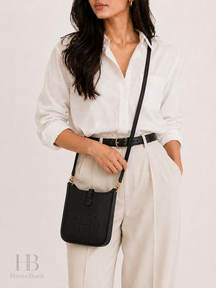 [Brand New] HERMES Black Clemence Mini Evelyne II TPM 16