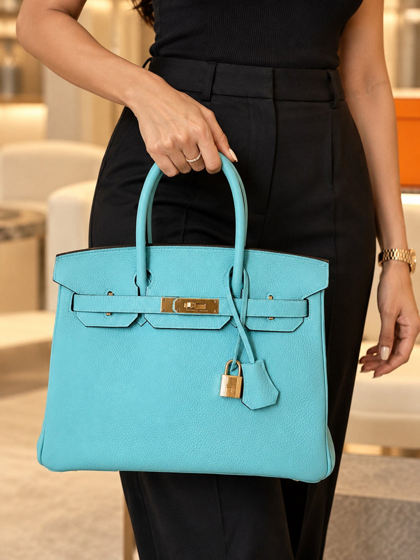 [Brand New] HERMÈS  Birkin 30 Blue Atoll Togo GHW