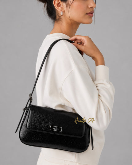 KATE SPADE Bridget Shiny Leather Small Flap Shoulder - Black