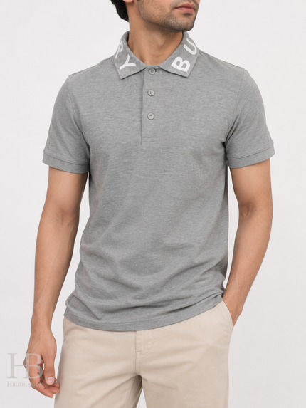[At India] BURBERRY Logo Collar Gray Polo Shirt