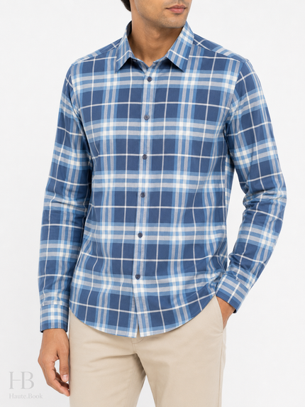 [At India] BURBERRY LONDON Blue Plaid Checked Long-Sleeve Shirt