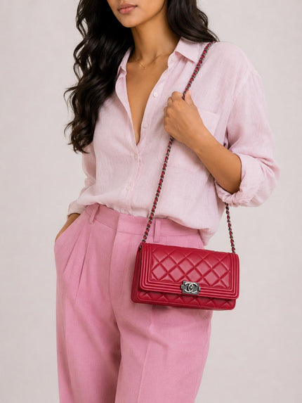 Chanel Boy Wallet on Chain WOC Red Lambskin