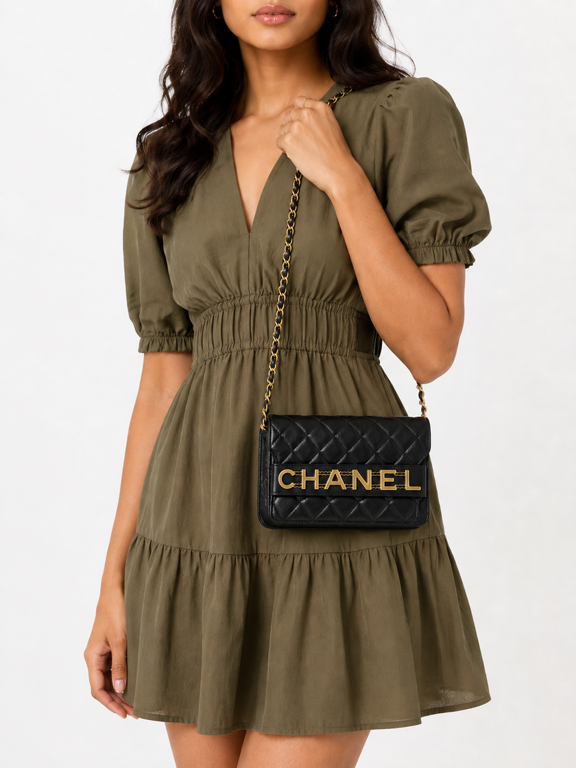 [Excellent] CHANEL Leather Wallet On Chain Shoulder Bag